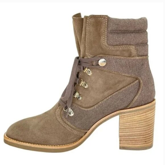 Aquatalia Elise Taupe Suede Leather & Canvas Womens Ankle Boots Size 7 NEW - Picture 4 of 6